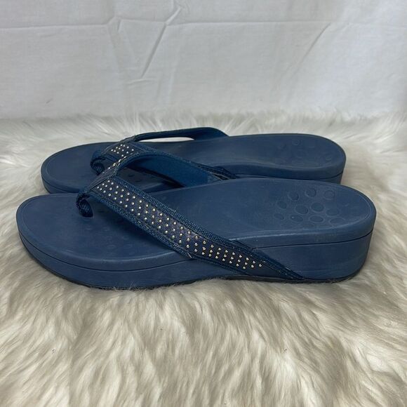 Vionic Kehoe‎ Blue Studded Leather Wedge Thongs Sz 9 display picture 3